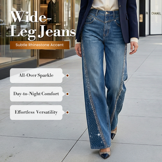 💥Nieuwe collectie 2026 – Damesjeans met wijde pijpen en strass-steentjes voor een slanker, sprankelend silhouet✨👖