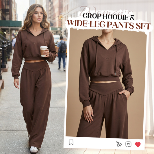 🎁2026 Nieuw binnen 50% KORTING💥Dames crop hoodie & wijde broek set