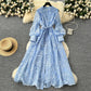 Vintage geborduurde jurk met lantaarnmouwen
