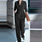 ⏳Tijdelijk 50% korting⏰ Elegant damespak bestaande uit een blazer met strikceintuur en een wijde broek 👔👖