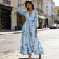 🔥 NIEUW – Nu tijdelijk 68% korting!👗 Elegante Maxi-jurk met V-hals, Bloemenprint & Plooien – Romantisch en Vrouwelijk