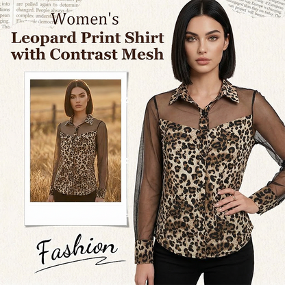 Dameshemd met luipaardprint en contrasterend mesh
