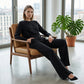 Damesbroek met hoge taille, knoopsluiting en rechte pijpen