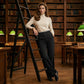 Damesbroek met hoge taille, knoopsluiting en rechte pijpen
