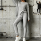 Set met geribbelde gebreide top en broek voor dames