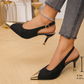 Kitten heels met spitse neus, metalen neuskap en slingback