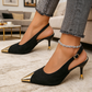 Kitten heels met spitse neus, metalen neuskap en slingback