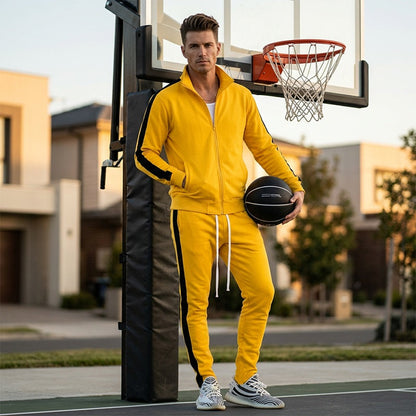 Tweedelige set met gestreept sportjack en broek voor heren