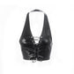V-Neck Faux Leather Corset-Style Top