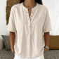 🎁2026 Nieuw binnen 50% KORTING💥Dames Casual Losvallende Effen Top – Henley-knoping, Katoen- en Linnenmix
