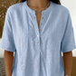 🎁2026 Nieuw binnen 50% KORTING💥Dames Casual Losvallende Effen Top – Henley-knoping, Katoen- en Linnenmix