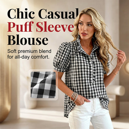 🔥  UITVERKOOP 49%👚 Casual damestop met ruches en pofmouwen