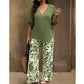 🥳 2026 MEGA-UITVERKOOP: 53% KORTING! 🥳 💞Dames set: blouse met V-hals en bedrukte broek met wijde pijpen
