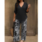 🥳 2026 MEGA-UITVERKOOP: 53% KORTING! 🥳 💞Dames set: blouse met V-hals en bedrukte broek met wijde pijpen