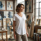 Casual T-shirt met V-hals en korte mouwen voor dames