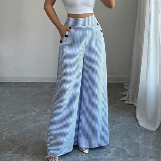 👖50% KORTING!✨Hoge Taille Gestreepte Wijde Pijp Broek