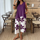 🌸 40% KORTING! ✨ Dames Asymmetrische Top & Bloemenprint Capribroek Set – Veelzijdig, Levendig, Comfortabel 🌺