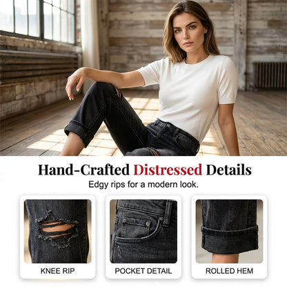 🔥HALVE PRIJS👖Dames hoogtaillende spijkerbroek, gescheurd, recht model & ademend