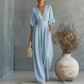 Jumpsuit met V-hals, hoge taille en wijde pijpen voor dames