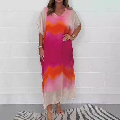 Vrouwen Comfortabele Vlotte Chiffon Dip Kleurstof Jurk