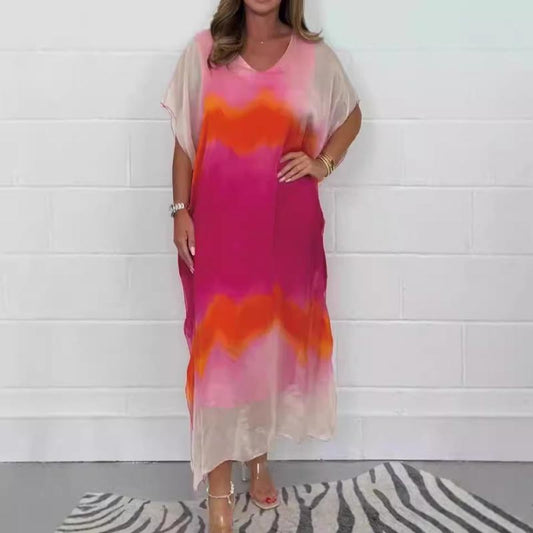 Vrouwen Comfortabele Vlotte Chiffon Dip Kleurstof Jurk