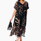 ⏳Tijdelijke aanbieding✨👗 Vloeiende V-Hals Midi Jurk | Dubbellaags Design | Lintpatroon | Zwart💃