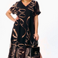 ⏳Tijdelijke aanbieding✨👗 Vloeiende V-Hals Midi Jurk | Dubbellaags Design | Lintpatroon | Zwart💃