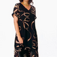 ⏳Tijdelijke aanbieding✨👗 Vloeiende V-Hals Midi Jurk | Dubbellaags Design | Lintpatroon | Zwart💃