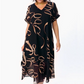 ⏳Tijdelijke aanbieding✨👗 Vloeiende V-Hals Midi Jurk | Dubbellaags Design | Lintpatroon | Zwart💃