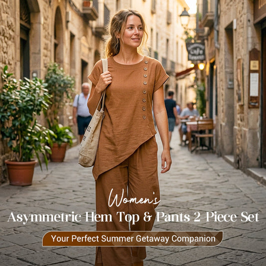✨ Dames 2-Delige Set – Asymmetrische Top & Wijde Broek, Comfortabel en Lichtgewicht 👗