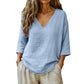 Casual damesblouse met V-hals en driekwartmouwen