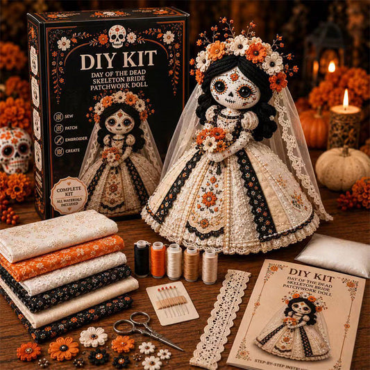 💥【LIMITED TIME 50% OFF】🔥 Spooky Craft Skeletbruid DIY Set | Inclusief Stof/Kant/Vulling | Rijke Details | Woondecoratie