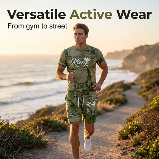Herren Lässiges Kunstdenim-Print T-Shirt & Shorts Set
