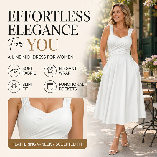 🔥50% KORTING 50K+ VERKOCHT👗Dames A-lijn midi jurk kruis taille verbergt buik en heupvet