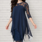 👗Elegante jurk met hoge en lage zoom en kanten overlay voor dames