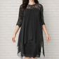 👗Elegante jurk met hoge en lage zoom en kanten overlay voor dames