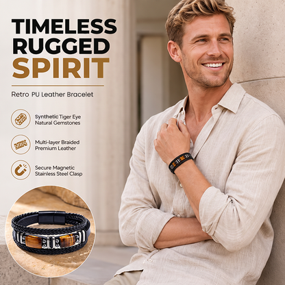 🪨 TIJDELIJKE AANBIEDING: 50% KORTING! 🧵 Gevlochten PU-leren armband voor mannen en vrouwen – tijgeroogsteen, unisex, gelaagd ontwerp ✨