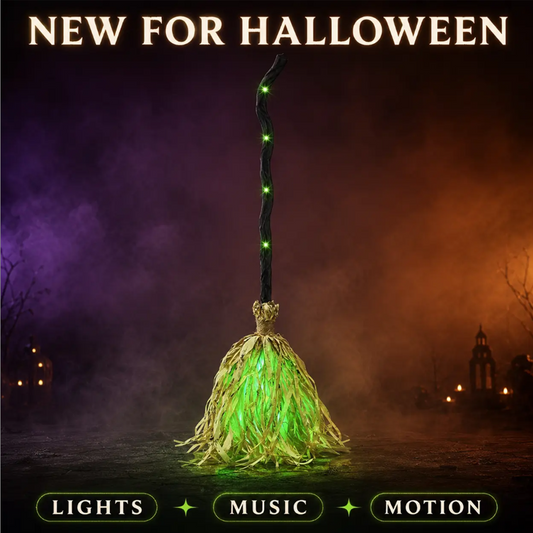 📢📢50% KORTING!!⏰🧙 Halloween Animatie Heksenbezem Decoratie met Lichten en Geluid