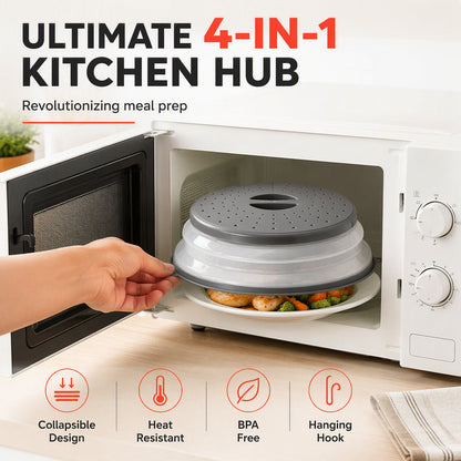 🍲✨ KOOP 1, KRIJG 1 GRATIS – 2-in-1 Opvouwbare Spatdeksel Voor Magnetron | Spatvrij Opwarmen & Ruimtebesparend