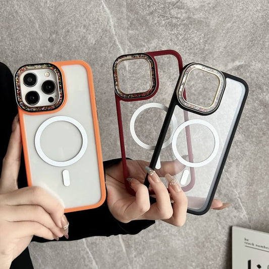 Geschikt voor iPhone hoesjes met gekleurd glas en diamanten lens